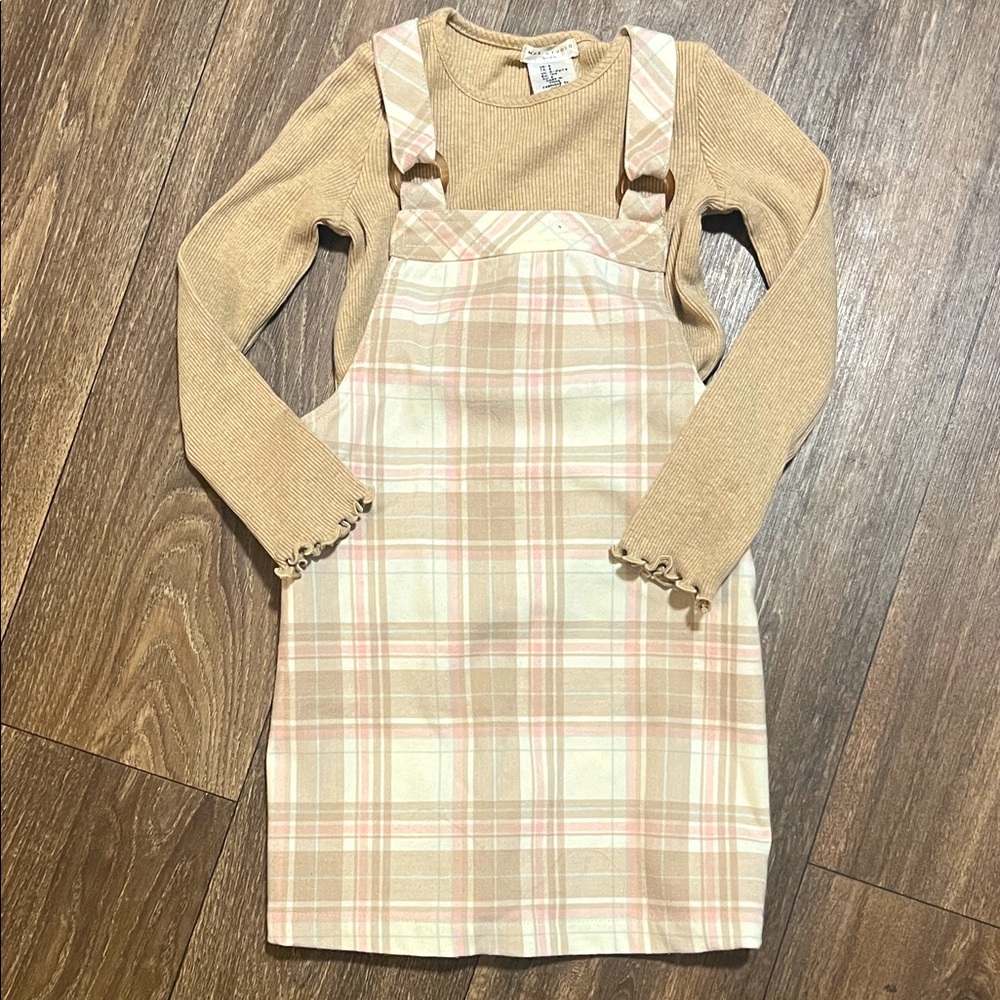 Plaid Overall Skirt with Long Sleeve Top